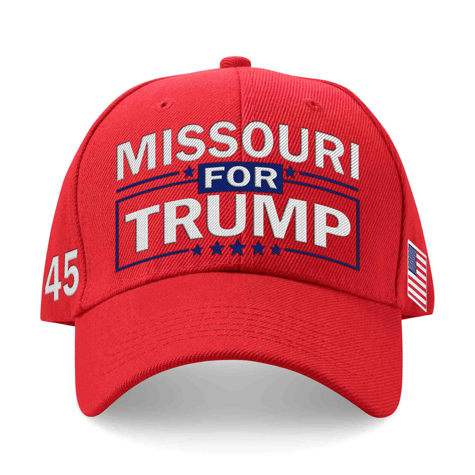Missouri For Trump Flag and Hat Bundle - Includes 1 Missouri for Trump Hat and 3 unique Trump 2024 flags