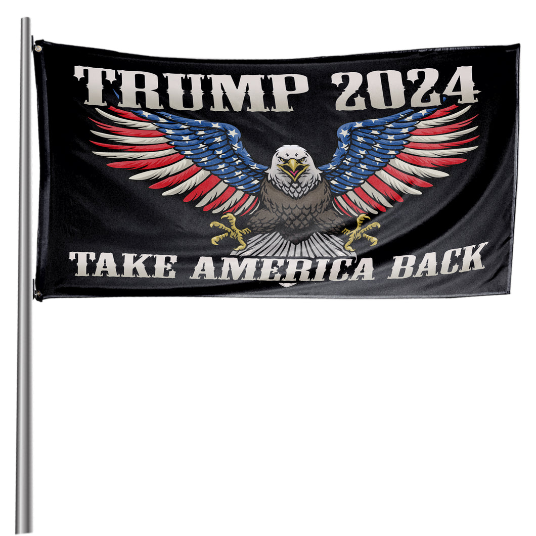 Trump 2024 Take America Back Black Attack Eagle  3 x 5 Flag
