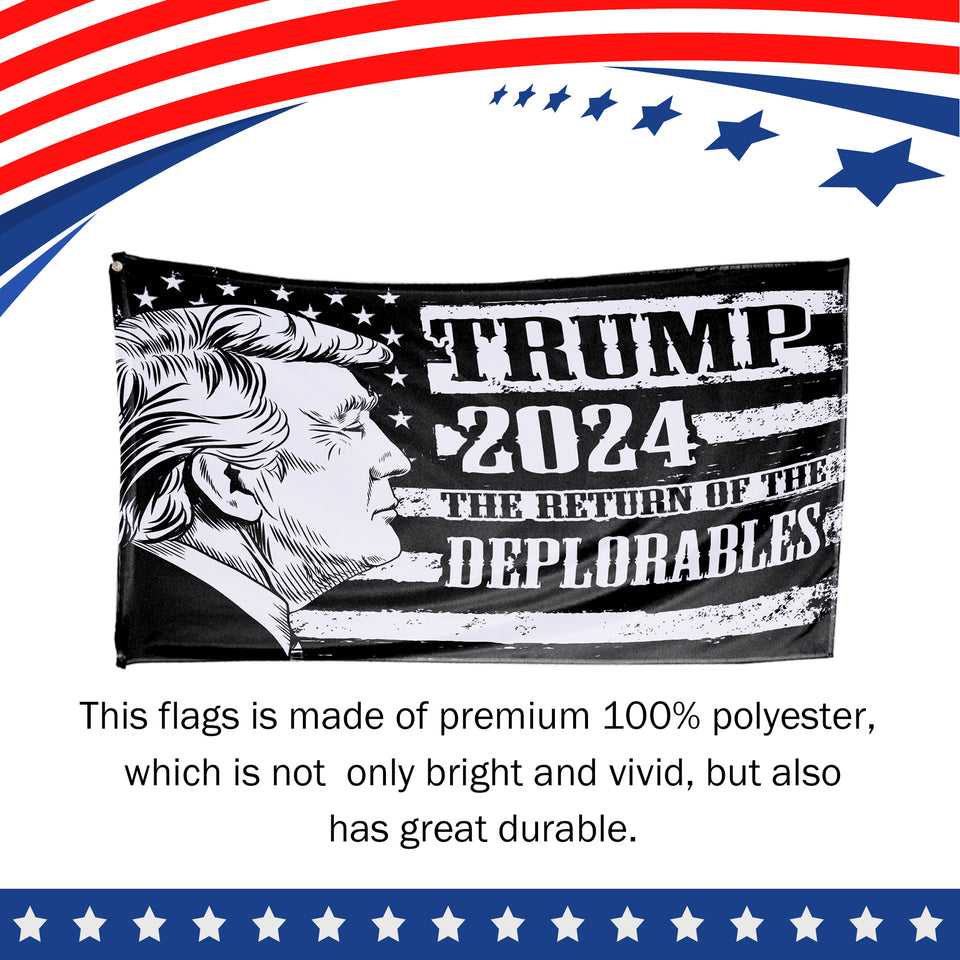 Trump 2024 The Return of The Deplorables Black 3 x 5 Flag