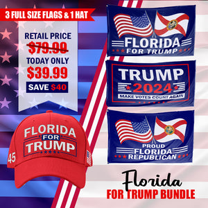 50 States For Trump Flag and Hat Bundle - Includes 1 State for Trump Hat and 3 unique Trump 2024 flags
