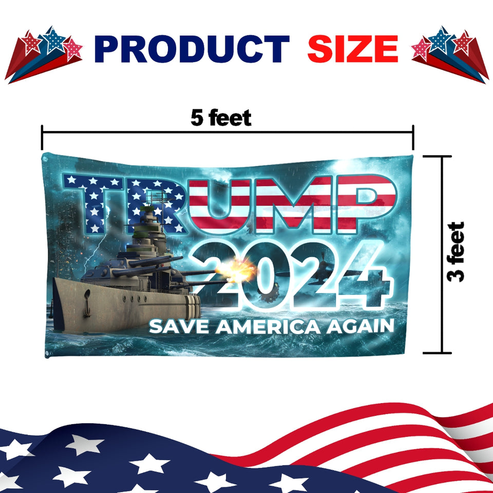 Trump 2024 Save America Again Battleship 3x5 Flag