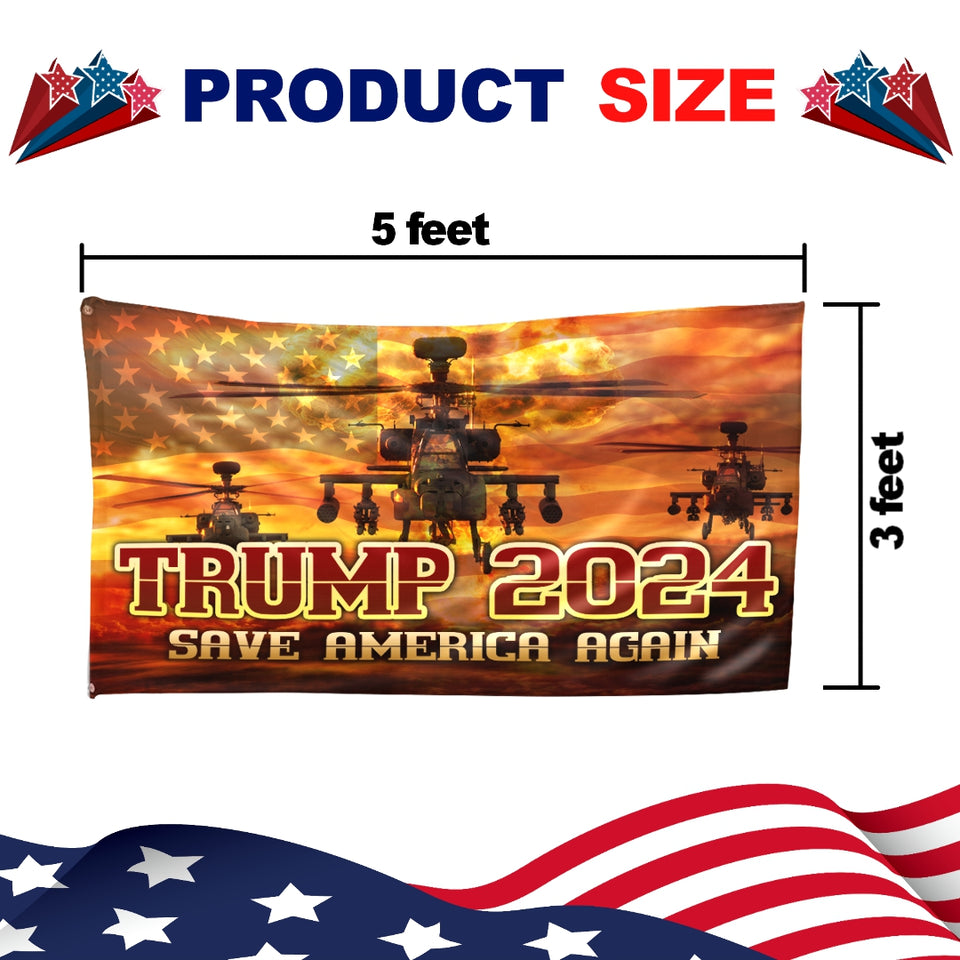 Trump 2024 Save America Again Helicopter 3x5 Flag