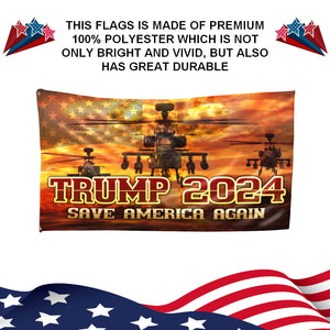 Trump 2024 Save America Again Helicopter 3x5 Flag
