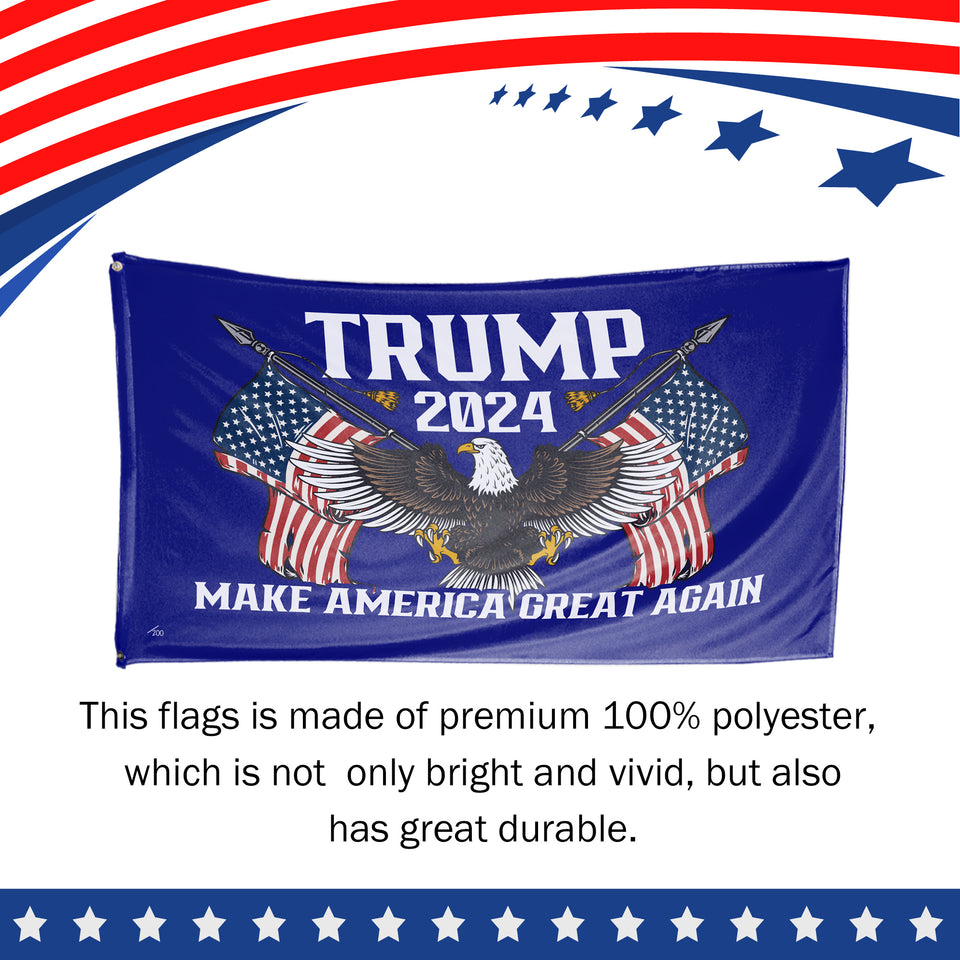 Only 200 Individually Numbered Trump 2024 Make America Great Again Bald Eagle Crossed USA 3 x 5 Flag