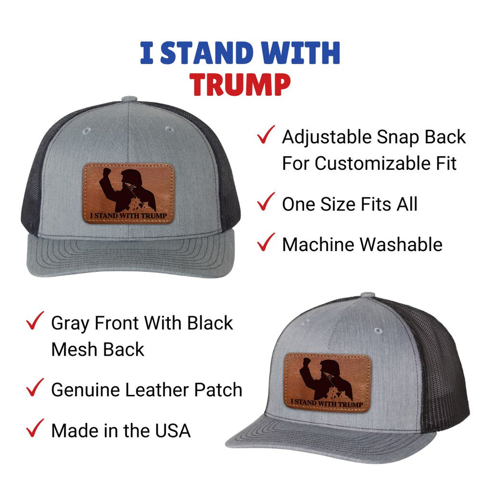 I Stand With Trump Hat with Tan Leather Patch-Trump 2024 Hat