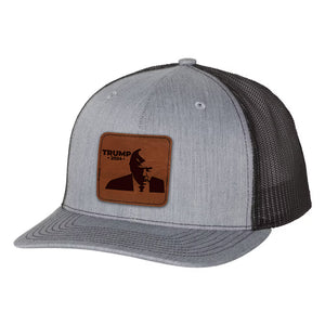 Trump 2024 Mugshot Gray Hat with square leather patch, Republican Hat