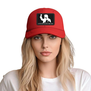 I Stand With Trump Red hat with black patch, trump 2024 hat