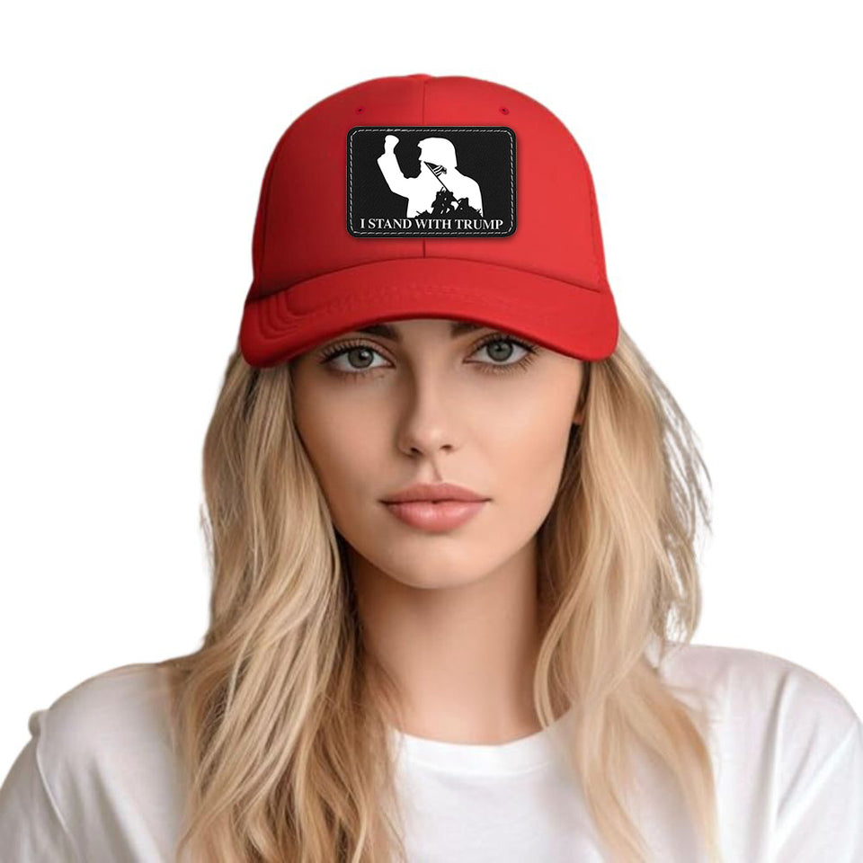 I Stand With Trump Red hat with black patch, trump 2024 hat