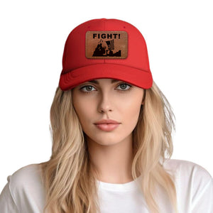 FIGHT! Trump 2024 Red Hat with Tan leather patch