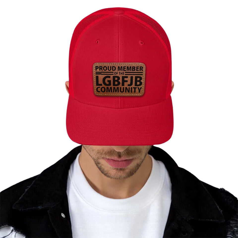 Proud Member LGBFJB Community, Red Trump 2024 Hat with Leather Patch