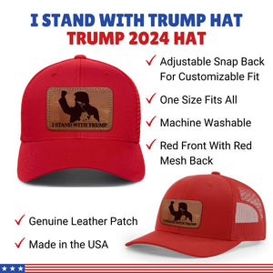 I Stand With Trump Red hat with tan patch, trump 2024 hat