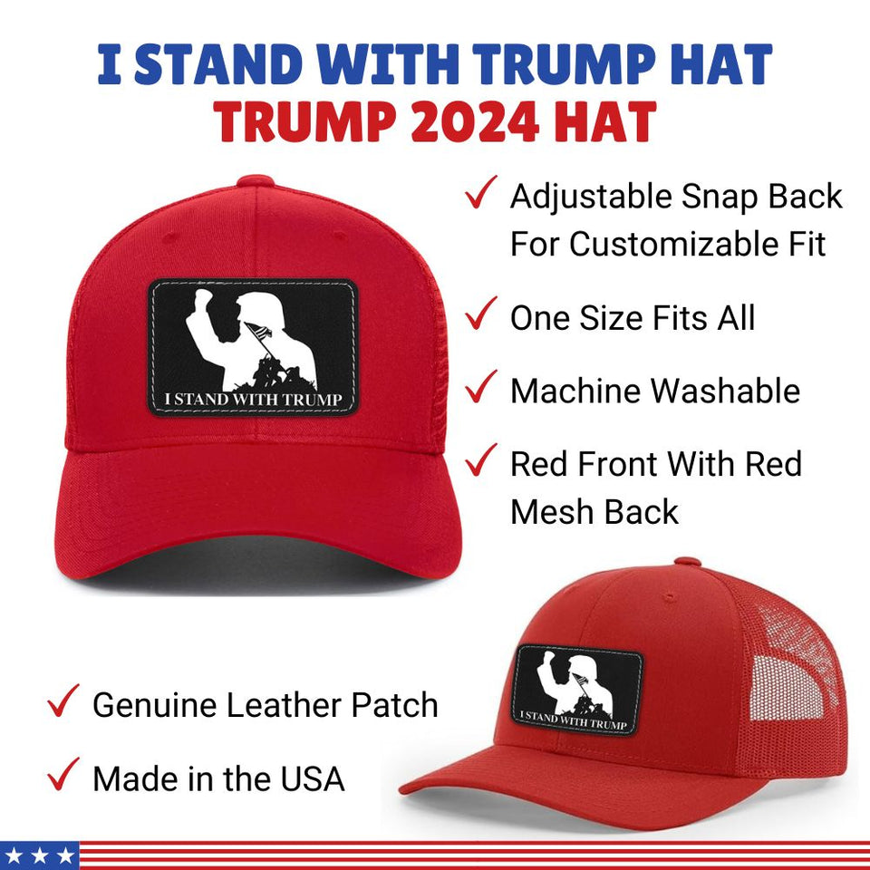 I Stand With Trump Red hat with black patch, trump 2024 hat