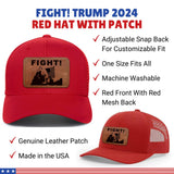 FIGHT! Trump 2024 Red Hat with Tan leather patch