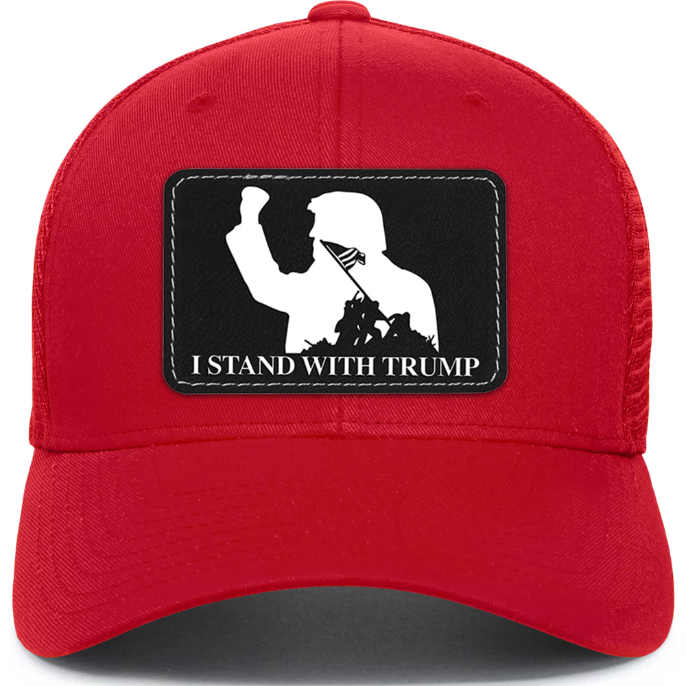 I Stand With Trump Red hat with black patch, trump 2024 hat