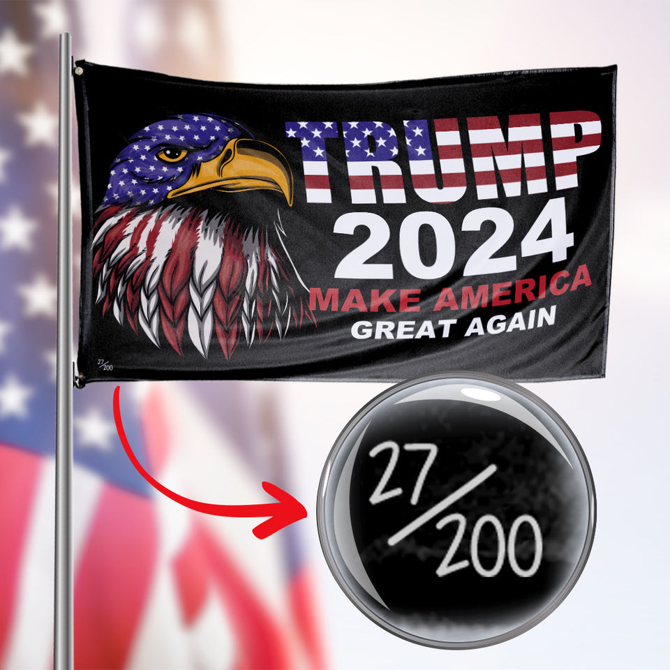 Only 200 Individually Numbered Trump 2024 Make America Great Again USA Bald Eagle Black 3 x 5 Flag
