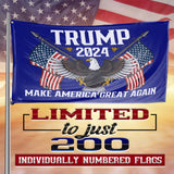 Only 200 Individually Numbered Trump 2024 Make America Great Again Bald Eagle Crossed USA 3 x 5 Flag