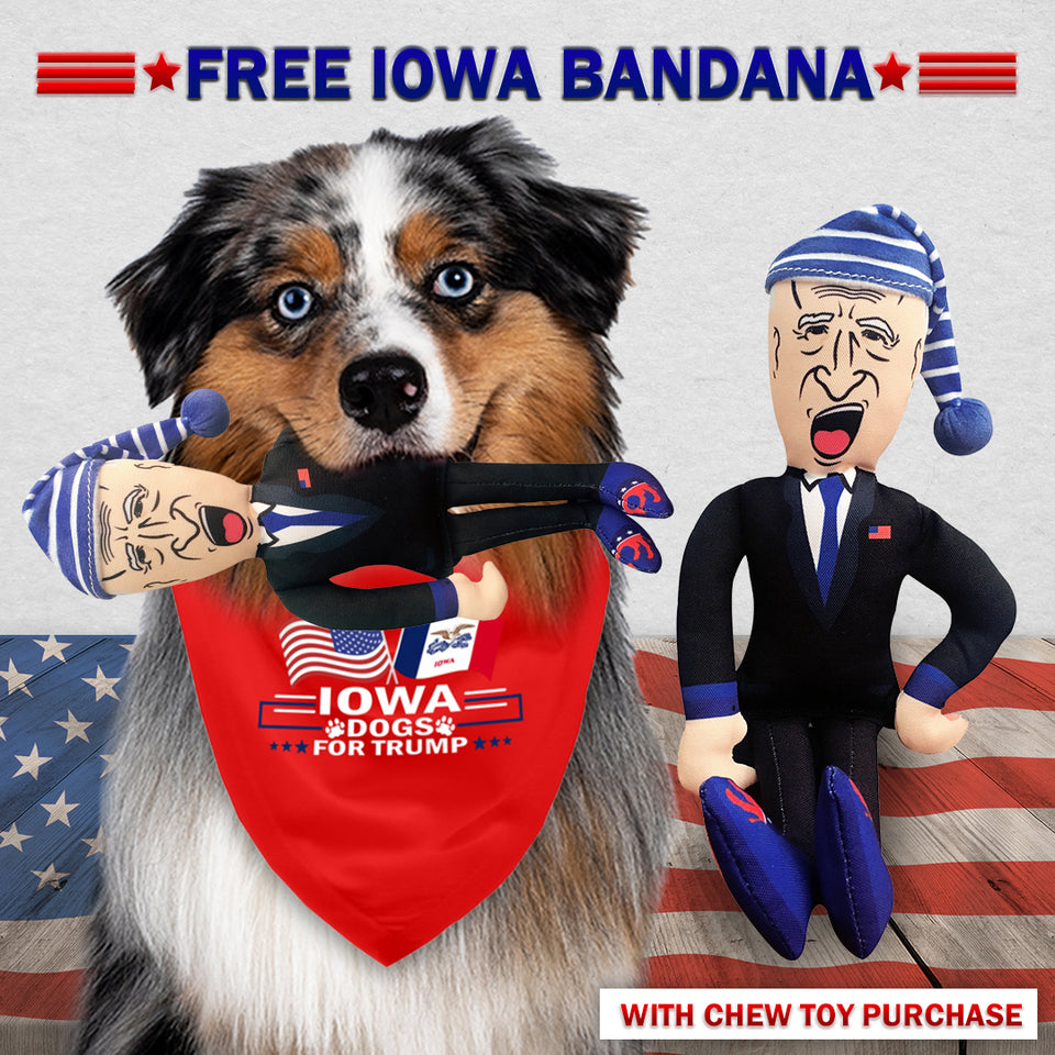 Sleepy Joe Biden Chew Toy Doll + Free Iowa For Trump Dog Bandana