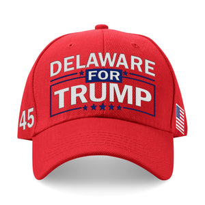 Delaware For Trump Flag and Hat Bundle - Includes 1 Delaware for Trump Hat and 3 unique Trump 2024 flags