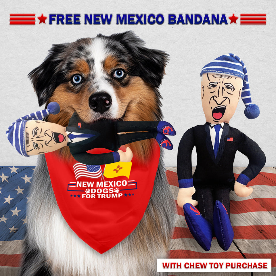 Sleepy Joe Biden Chew Toy Doll + Free New Mexico For Trump Dog Bandana