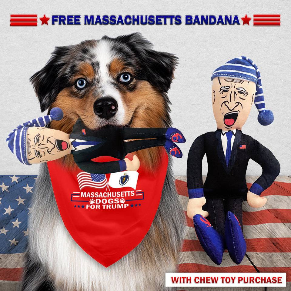 Sleepy Joe Biden Chew Toy Doll + Free Massachusetts For Trump Dog Bandana