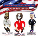 Joe Biden Kamala Harris & Nancy Pelosi Starter Pack Tough Plush Dog Chew Toys with Squeakers - Official Republican Dogs