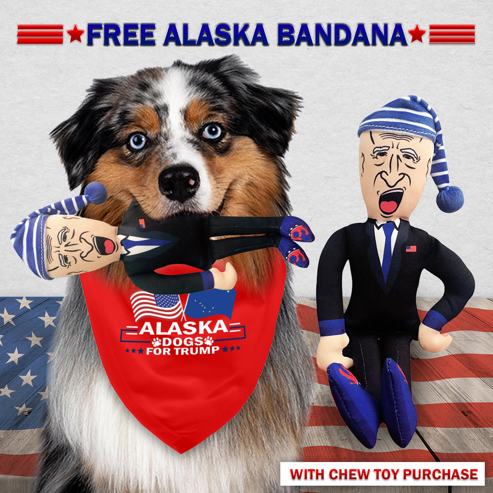 Sleepy Joe Biden Chew Toy Doll + Free Alaska For Trump Dog Bandana