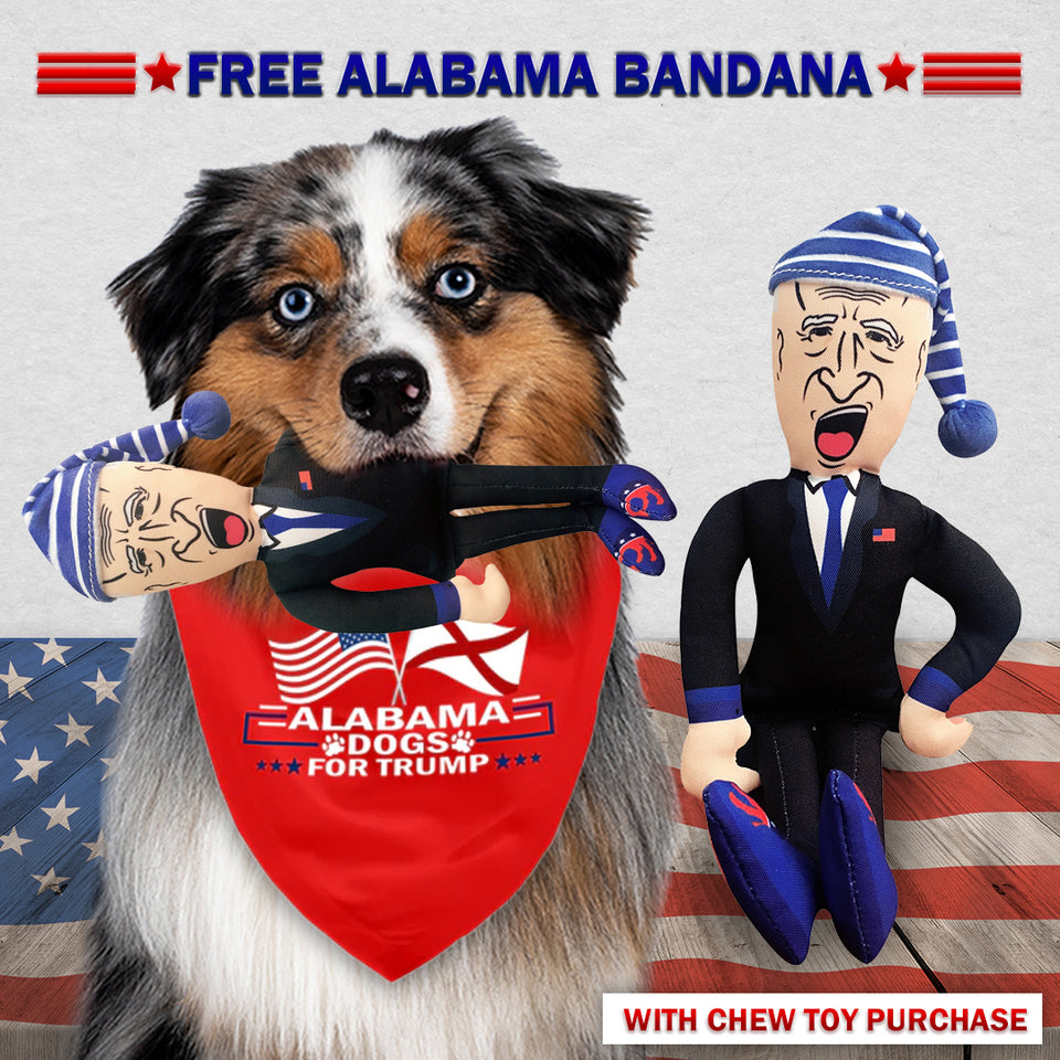 Sleepy Joe Biden Chew Toy Doll + Free Alabama For Trump Dog Bandana