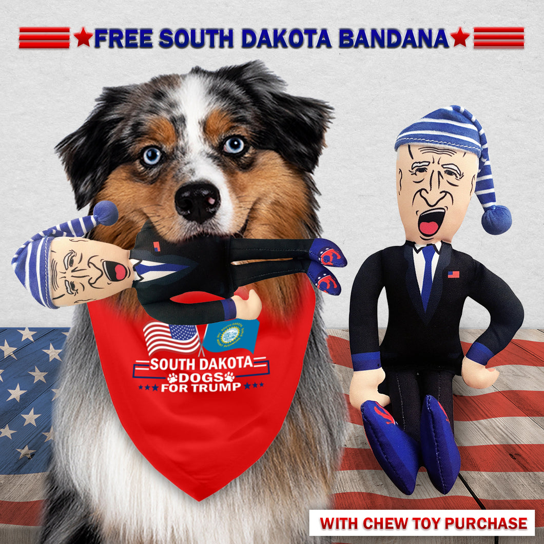 Sleepy Joe Biden Chew Toy Doll + Free South Dakota For Trump Dog Bandana