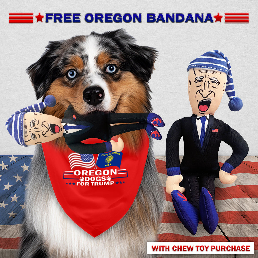 Sleepy Joe Biden Chew Toy Doll + Free Oregon  For Trump Dog Bandana
