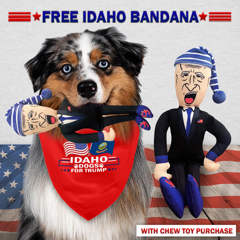 Sleepy Joe Biden Chew Toy Doll + Free Idaho For Trump Dog Bandana