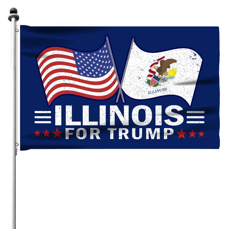 Illinois For Trump Flag and Hat Bundle - Includes 1 Illinois for Trump Hat and 3 unique Trump 2024 flags