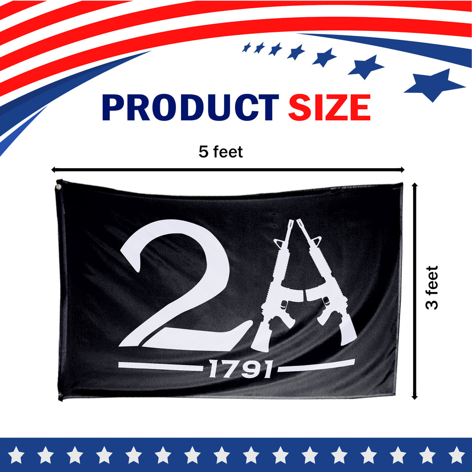 2A Black 2nd Amendment 3 x 5 Flag Full Size