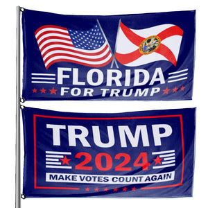Trump 2024 Make Votes Count Again & Florida For Trump 3 x 5 Flag Bundle