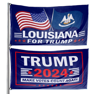 Trump 2024 Make Votes Count Again & Louisiana For Trump 3 x 5 Flag Bundle