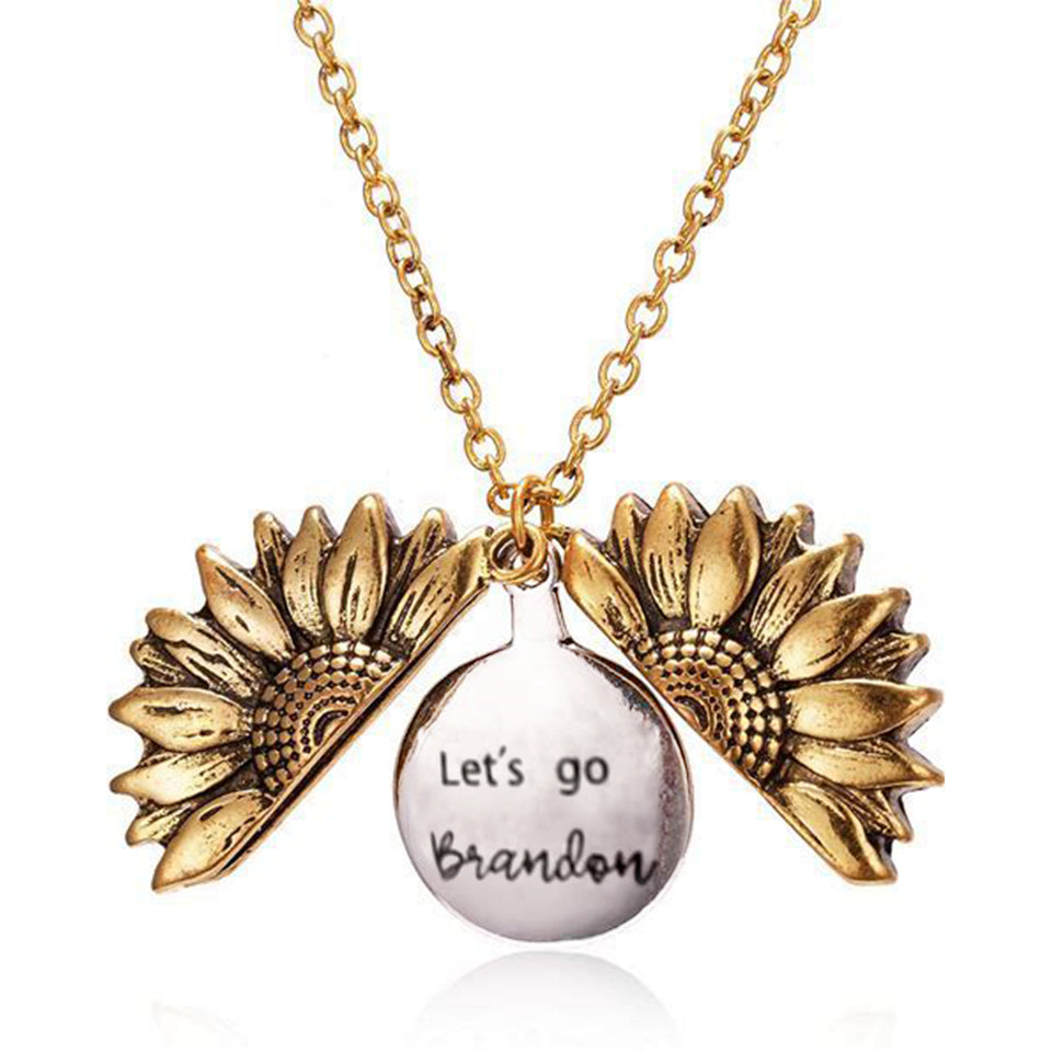 Engraved Let's Go Brandon Flower Locket Necklace Jewelry Gift