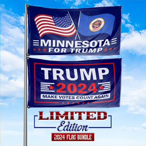 Trump 2024 Make Votes Count Again & Minnesota For Trump 3 x 5 Flag Bundle