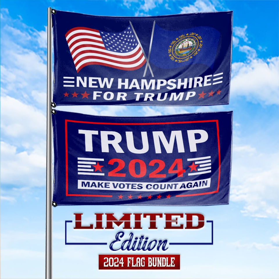 Trump 2024 Make Votes Count Again & New Hampshire For Trump 3 x 5 Flag Bundle