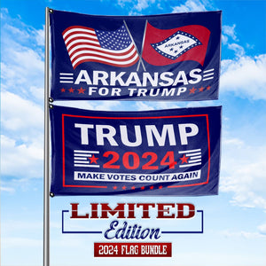 Trump 2024 Make Votes Count Again & Arkansas For Trump 3 x 5 Flag Bundle
