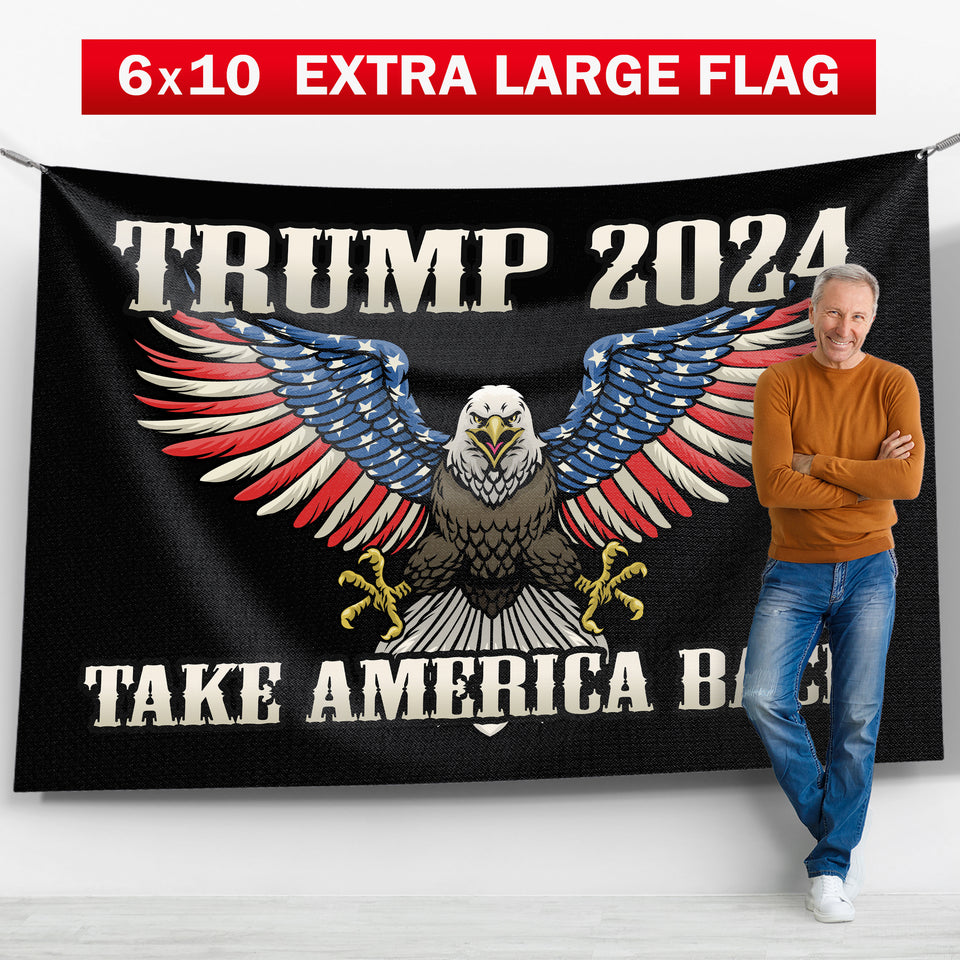 Trump 2024 Take America Back Black Attack Eagle  6x10 Extra Large Flag